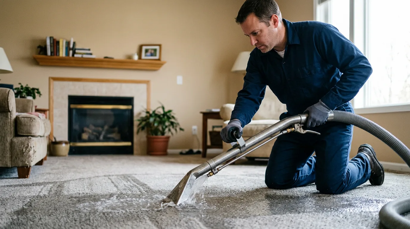 Water damage restoration technician working near Gibson City, IL